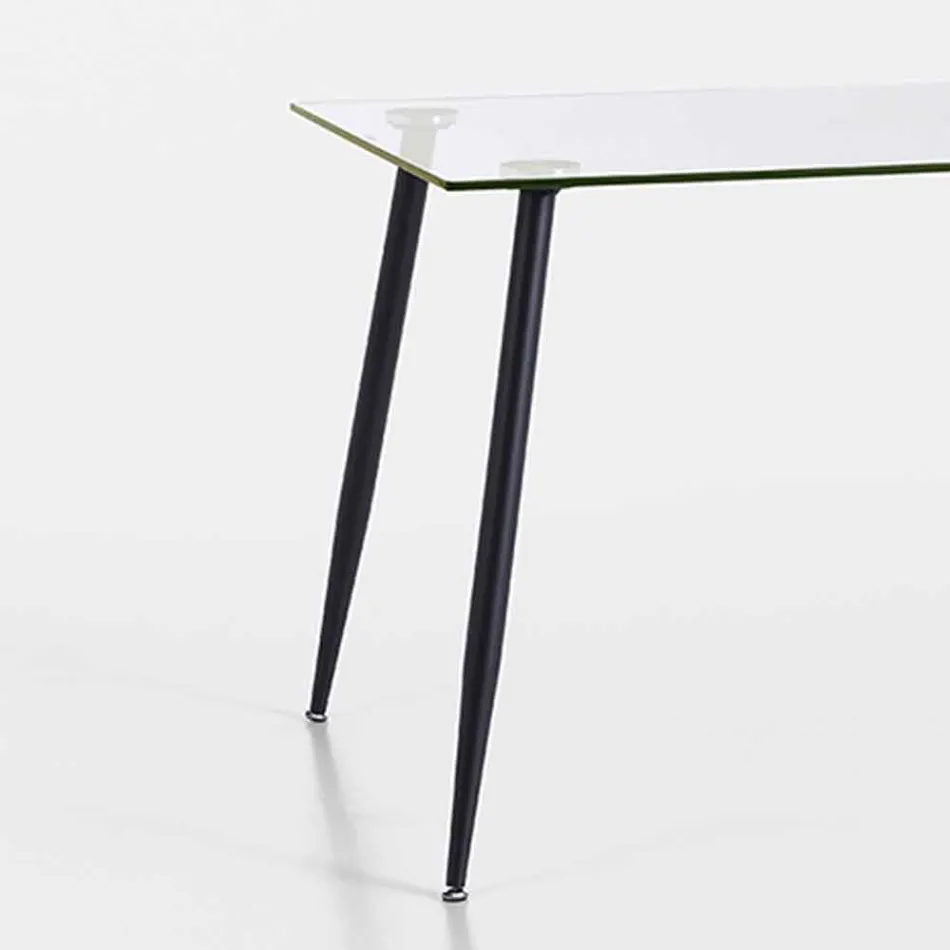 Mesa de comedor de diseño moderno en vidrio templado y metal negro - Foulard Viadurini