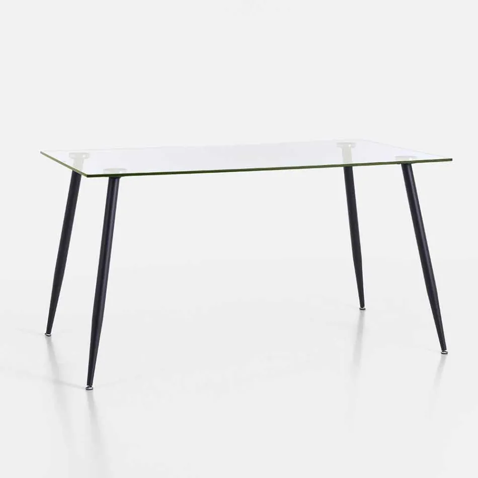 Mesa de comedor de diseño moderno en vidrio templado y metal negro - Foulard Viadurini