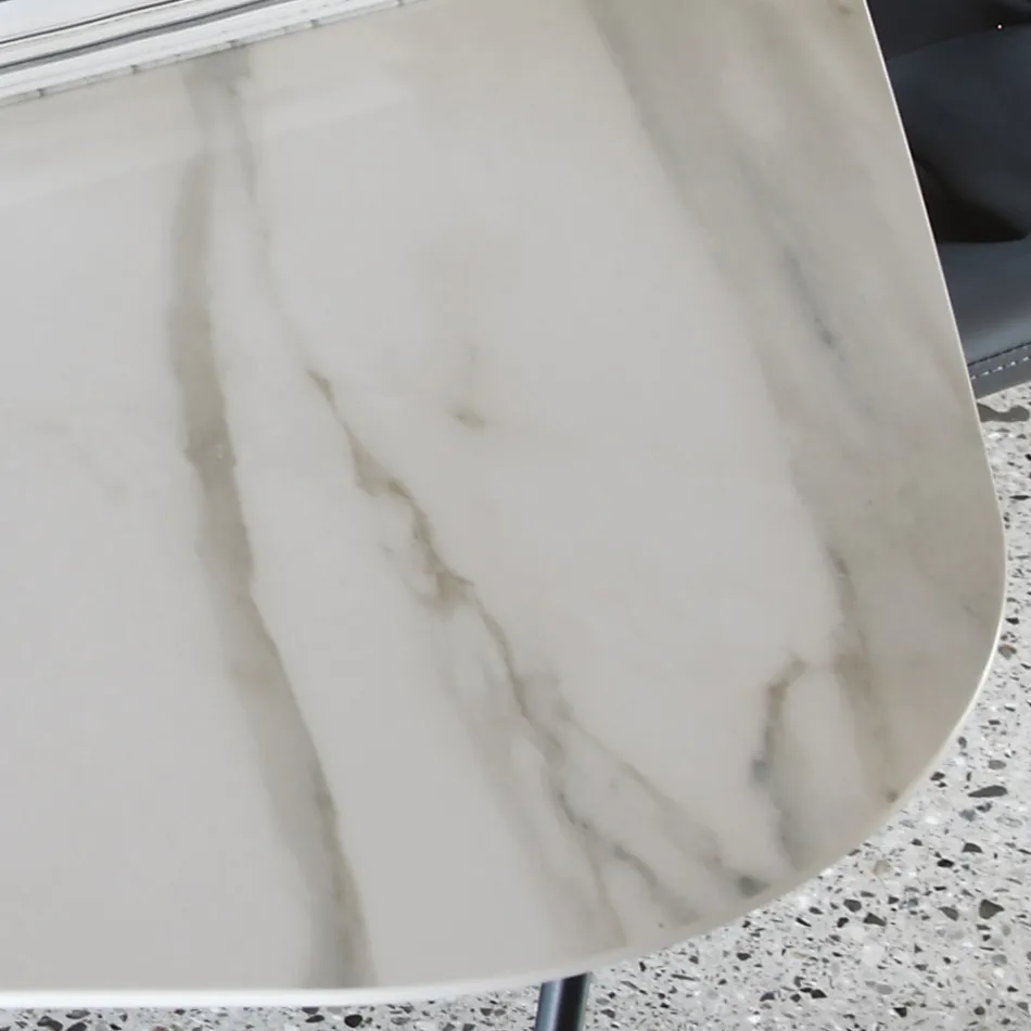 Mesa de comedor elíptica en acero y cerámica pulida Florim - Gelsino Viadurini