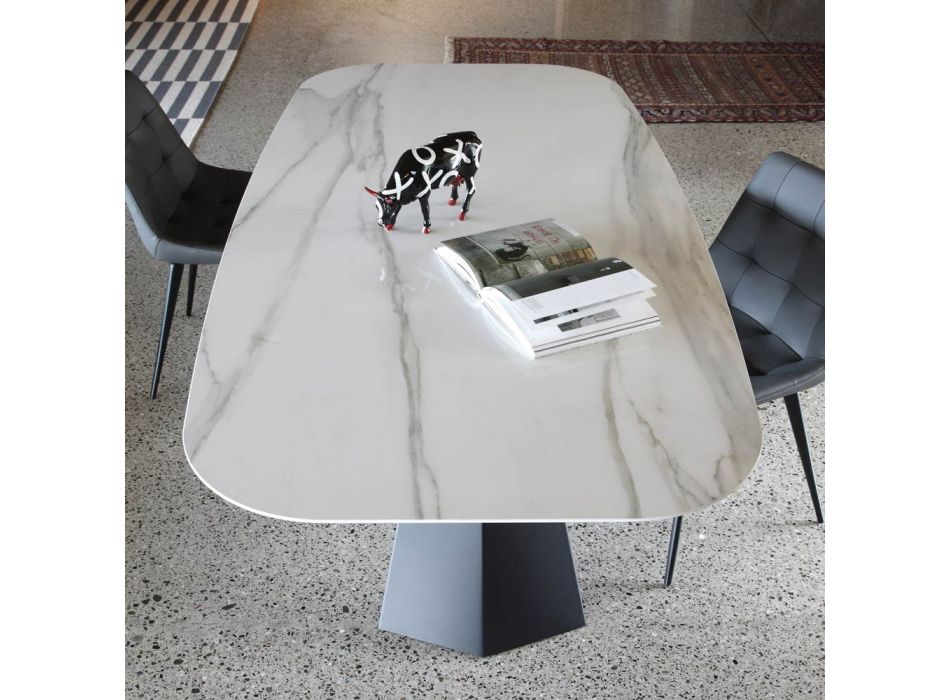 Mesa de comedor elíptica en acero y cerámica pulida Florim - Gelsino Viadurini