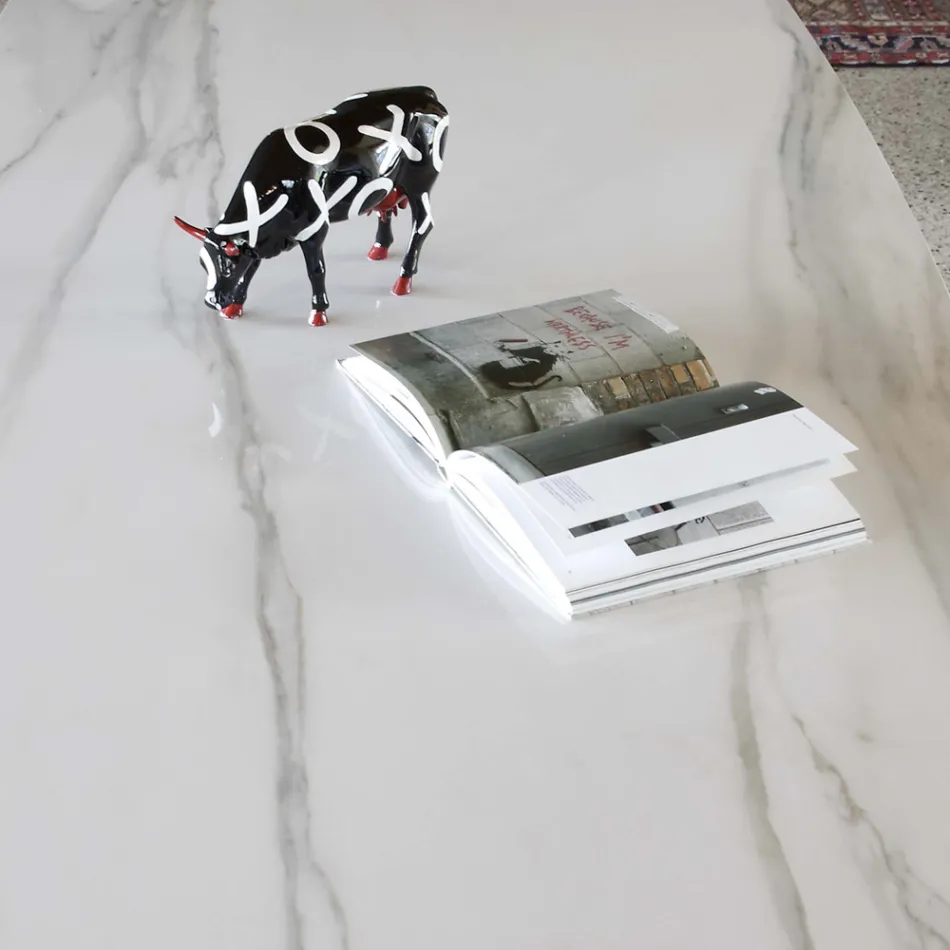 Mesa de Comedor Elíptica en Cerámica y Aluminio - Yamir Viadurini