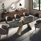 Mesa de comedor fija con tapa de barril de cerámica Made in Italy - Vidrios Viadurini