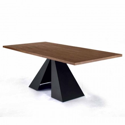 Mesa de comedor chapada en acero con base de acero Made in Italy - Dálmata Viadurini