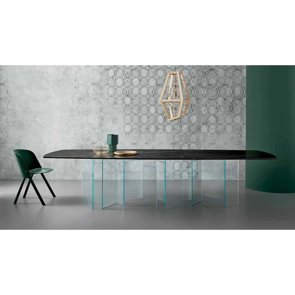 Mesa de comedor de cerámica y base de vidrio extraligero Made in Italy - Aleatorio Viadurini