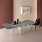 Mesa de comedor de cerámica y base de vidrio extraligero Made in Italy - Aleatorio Viadurini