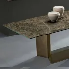 Mesa de comedor Emperador de cerámica y metal de bronce Made in Italy - Marrón oscuro Viadurini
