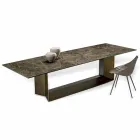 Mesa de comedor Emperador de cerámica y metal de bronce Made in Italy - Marrón oscuro Viadurini