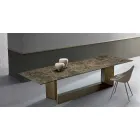Mesa de comedor Emperador de cerámica y metal de bronce Made in Italy - Marrón oscuro Viadurini