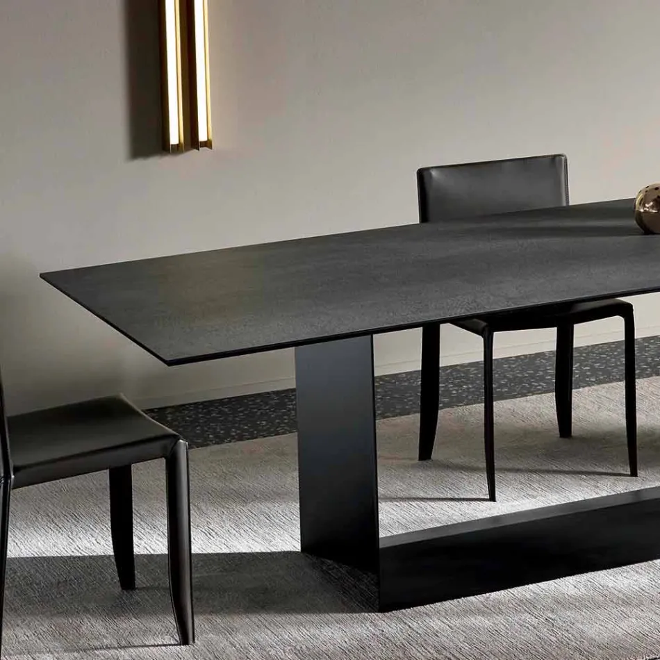 Mesa de comedor de cerámica de piedra de saboya antracita Made in Italy - Marrón oscuro Viadurini