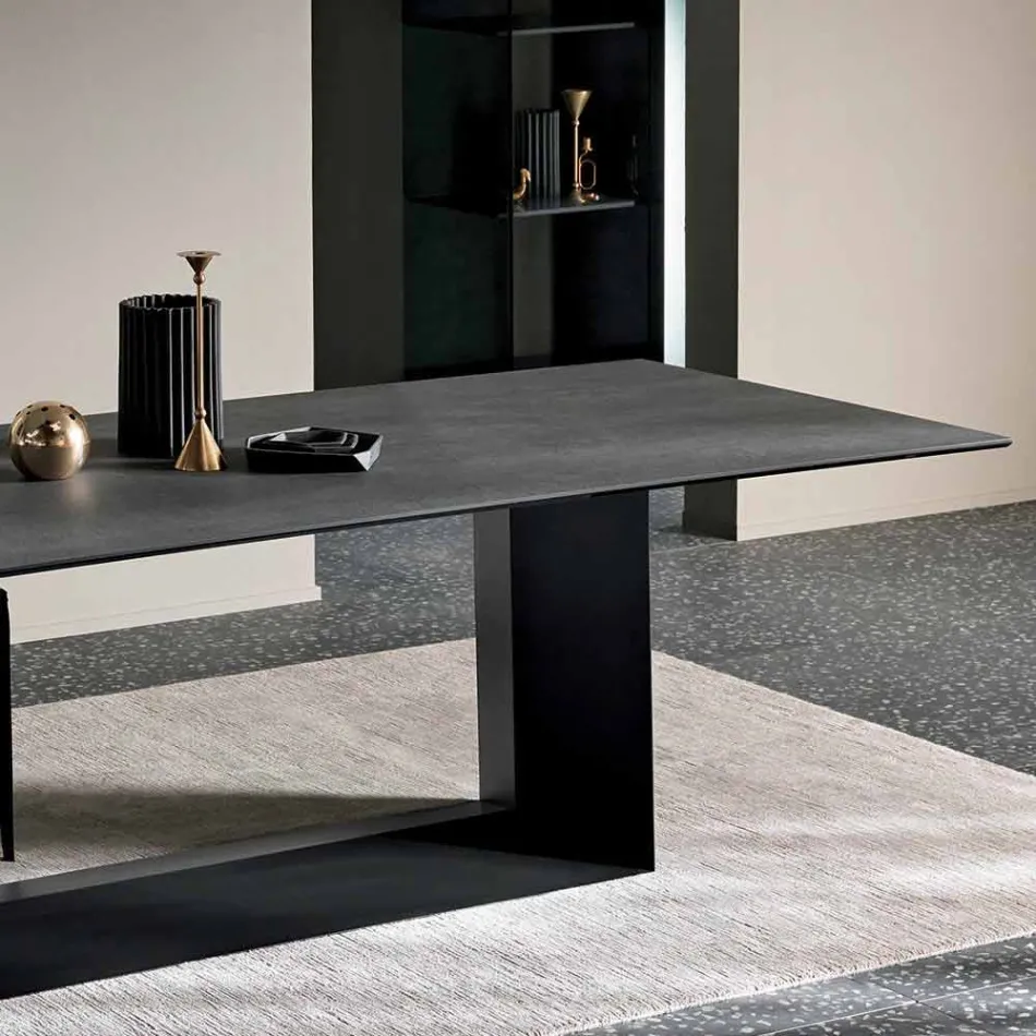Mesa de comedor de cerámica de piedra de saboya antracita Made in Italy - Marrón oscuro Viadurini