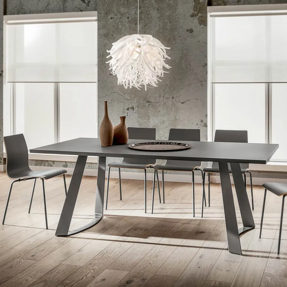 Mesa de comedor de lujo de Fénix y metal Made in Italy - Pinocho Viadurini