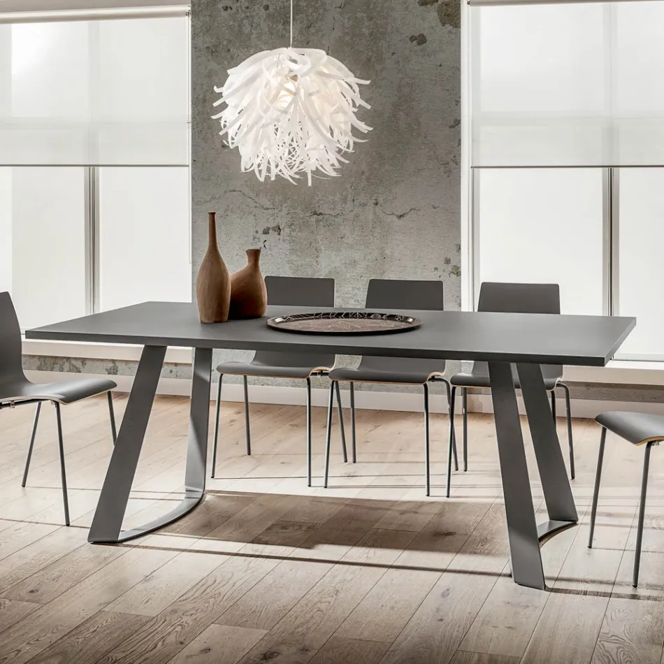 Mesa de comedor de lujo de Fénix y metal Made in Italy - Pinocho Viadurini