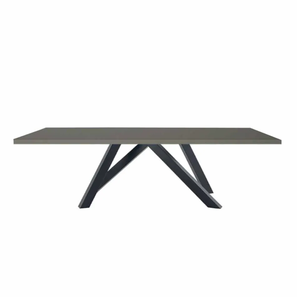 Mesa de comedor en Fenix gris y acero lacado Made in Italy - Settimmio Viadurini