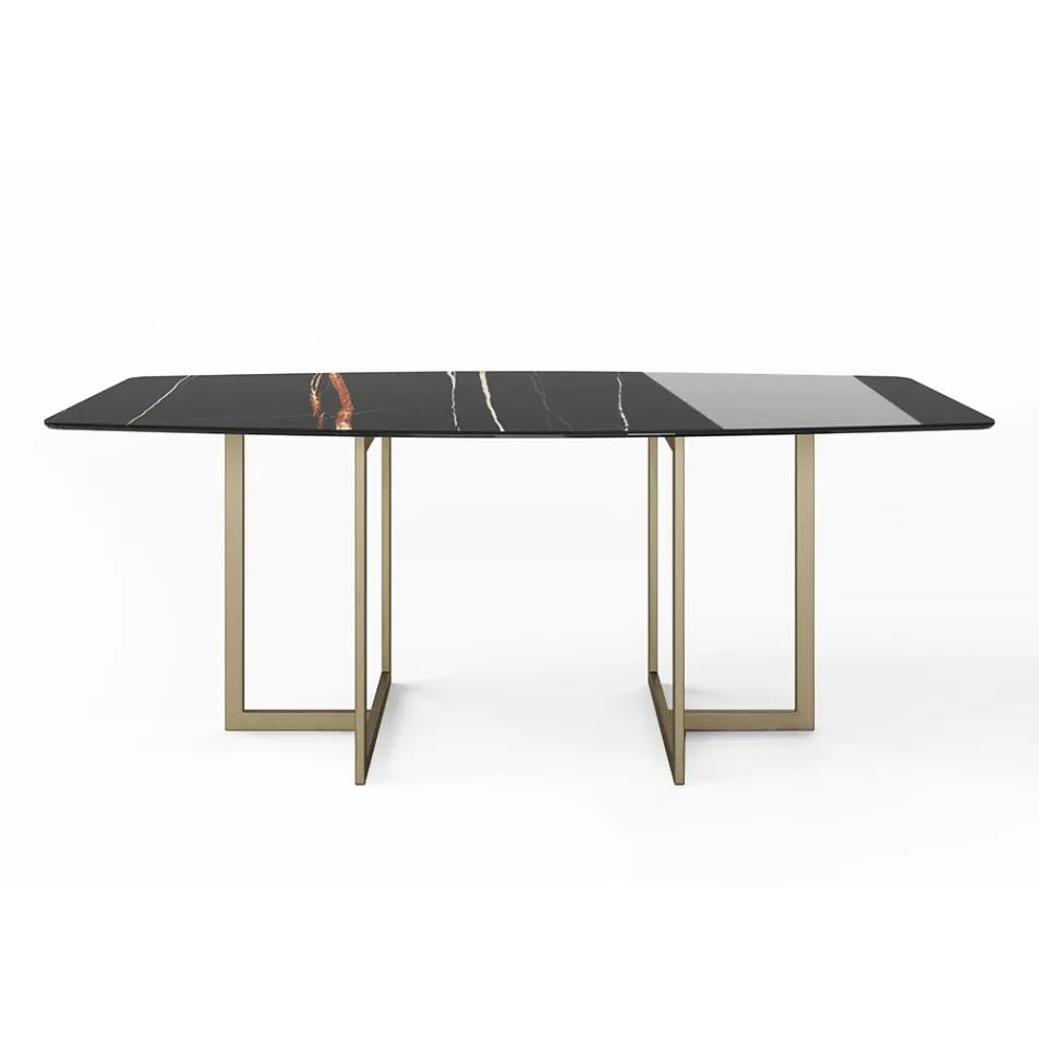 Mesa de Comedor en Gres Porcelánico y Metal Made in Italy - Emilio Viadurini