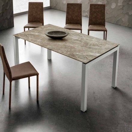 Mesa de comedor en mármol Hpl y efecto aluminio Made in Italy - Monolith Viadurini