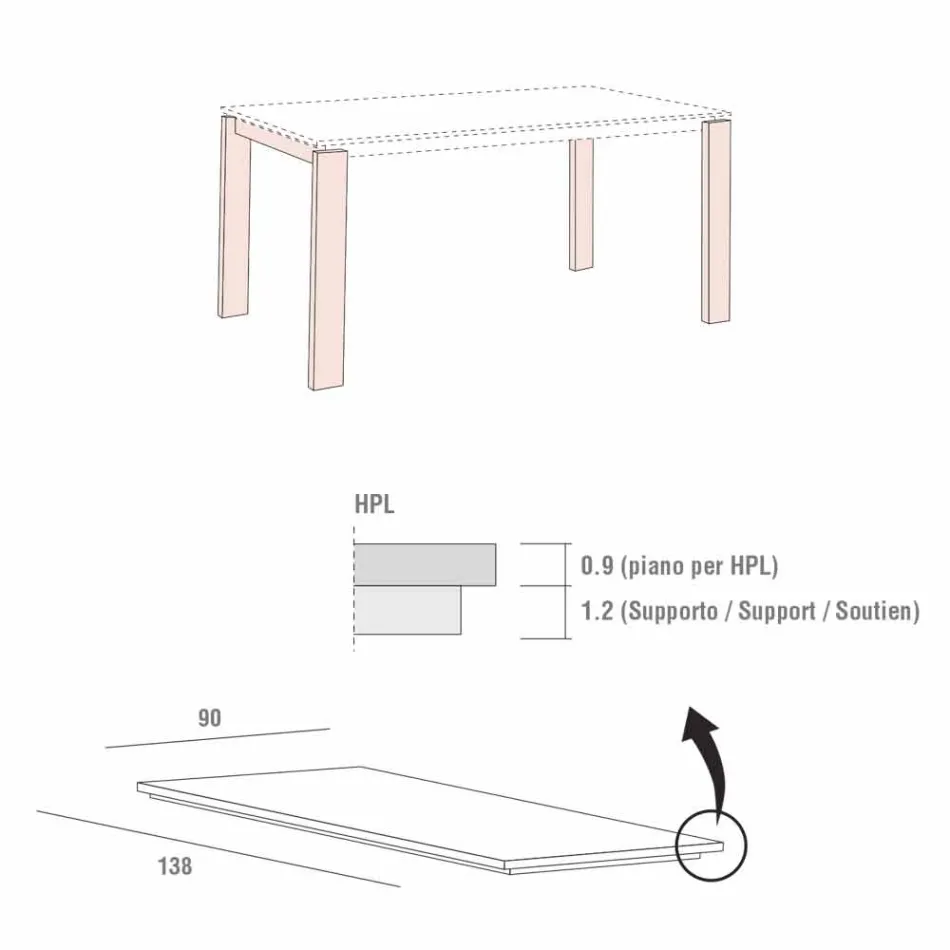 Mesa de comedor en efecto mármol Hpl y metal lacado Made in Italy - Jupiter Viadurini
