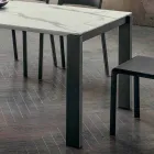 Mesa de comedor en efecto mármol Hpl y metal lacado Made in Italy - Jupiter Viadurini