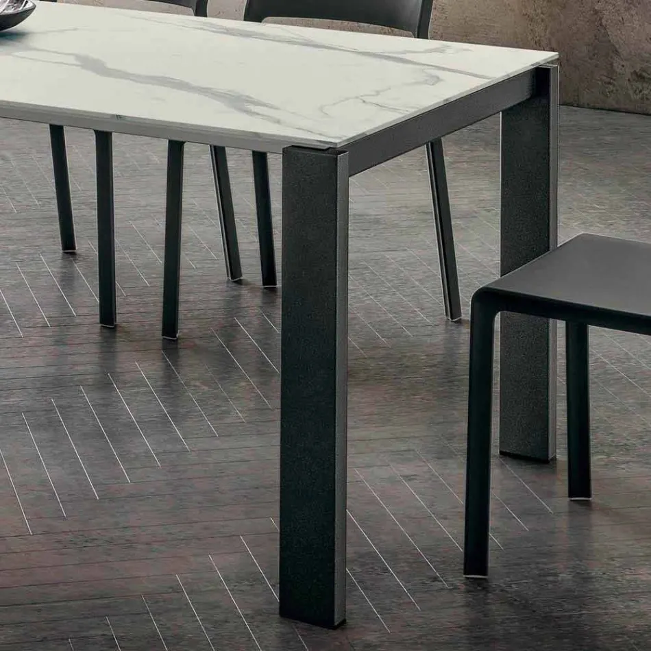Mesa de comedor en efecto mármol Hpl y metal lacado Made in Italy - Jupiter Viadurini