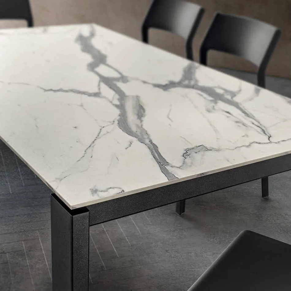 Mesa de comedor en efecto mármol Hpl y metal lacado Made in Italy - Jupiter Viadurini