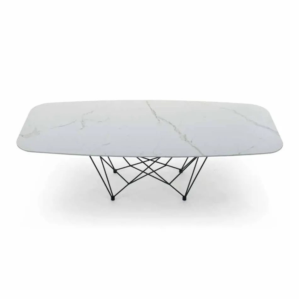 Mesa de comedor en hipermármol y acero Made in Italy, alta calidad - Ezzellino Viadurini