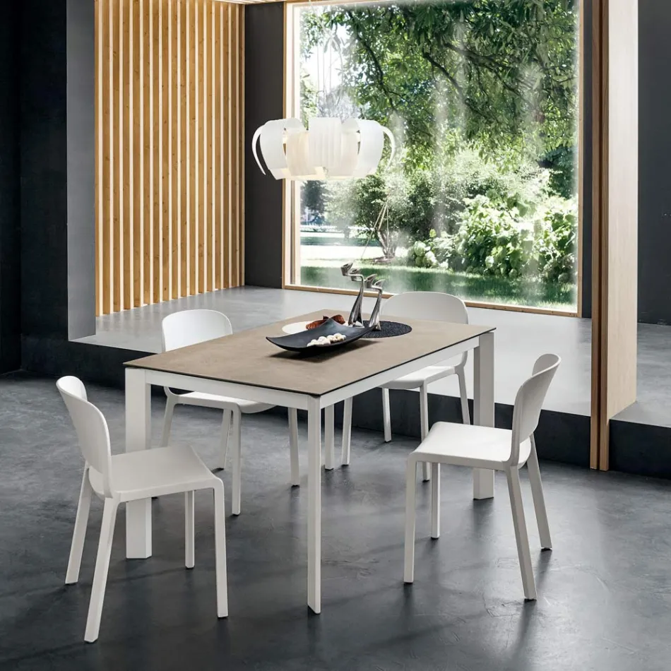 Mesa de Comedor en Laminam con Estructura de Aluminio Made in Italy - Baviera Viadurini