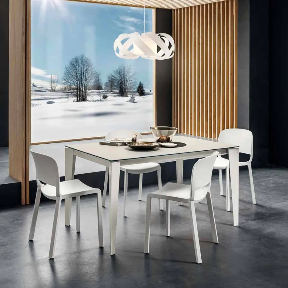 Mesa de comedor en laminado y metal pintado Made in Italy - Efisto Viadurini