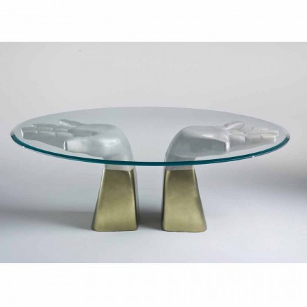 Mesa de comedor de madera con tapa de cristal, hecha en Italia, Bartolo Viadurini