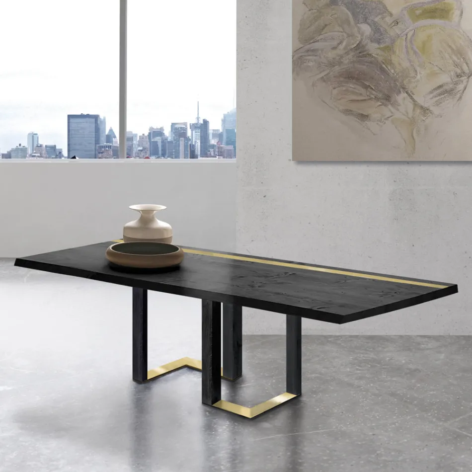 Mesa de comedor en roble anudado y elementos de metal Made in Italy - Giusy Viadurini