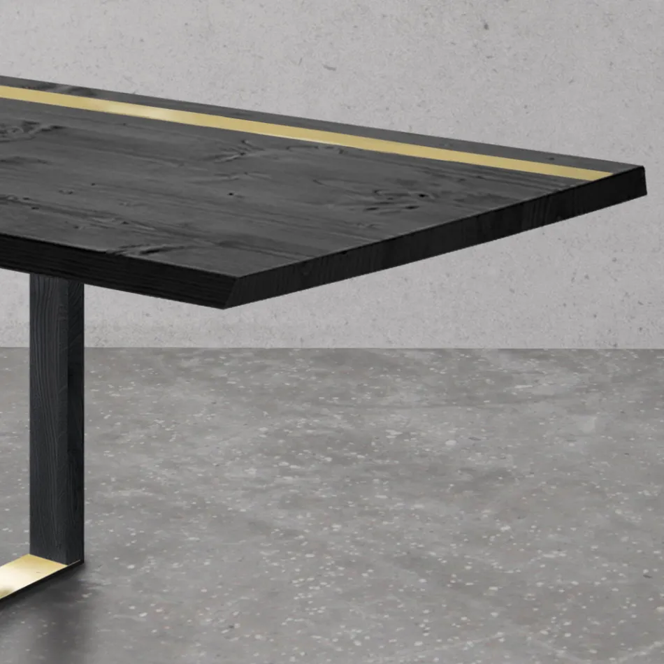 Mesa de comedor en roble anudado y elementos de metal Made in Italy - Giusy Viadurini