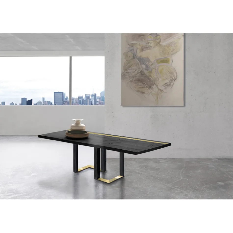 Mesa de comedor en roble anudado y elementos de metal Made in Italy - Giusy Viadurini