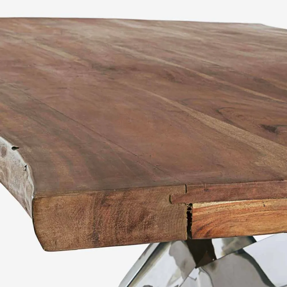Mesa de comedor de acero inoxidable y madera Homemotion Design - Kaily Viadurini