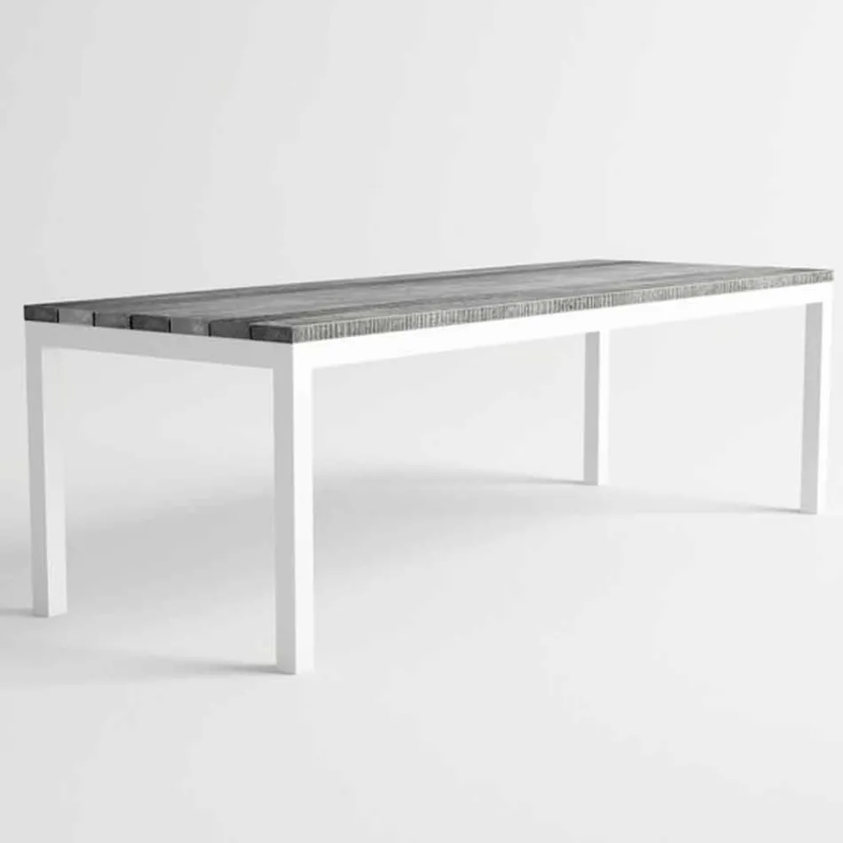 Mesa de comedor de madera y aluminio para exteriores de diseño moderno - Ganges Viadurini