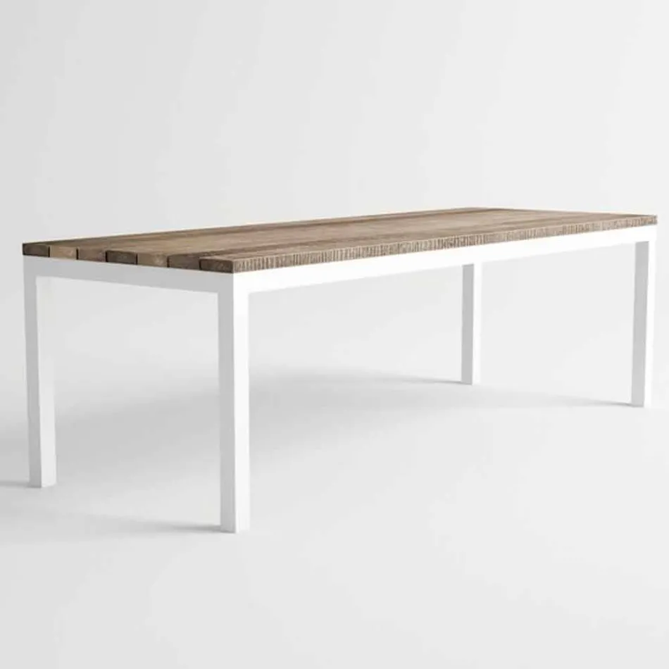 Mesa de comedor de madera y aluminio para exteriores de diseño moderno - Ganges Viadurini
