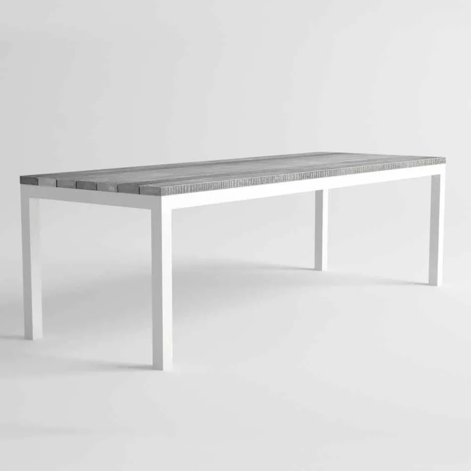 Mesa de comedor de madera y aluminio para exteriores de diseño moderno - Ganges Viadurini