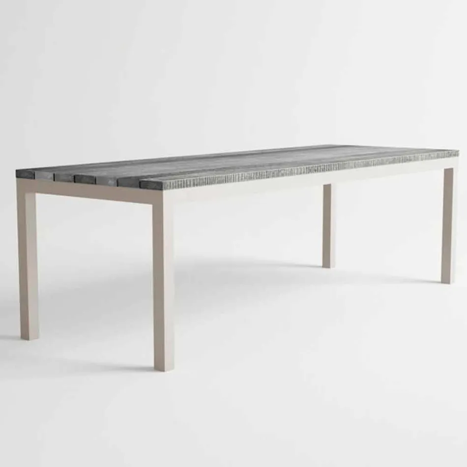 Mesa de comedor de madera y aluminio para exteriores de diseño moderno - Ganges Viadurini