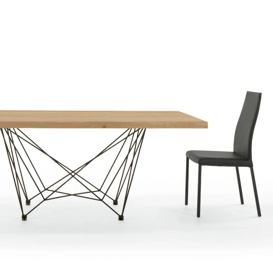 Mesa de comedor en madera chapada y acero Made in Italy - Ezzellino Viadurini