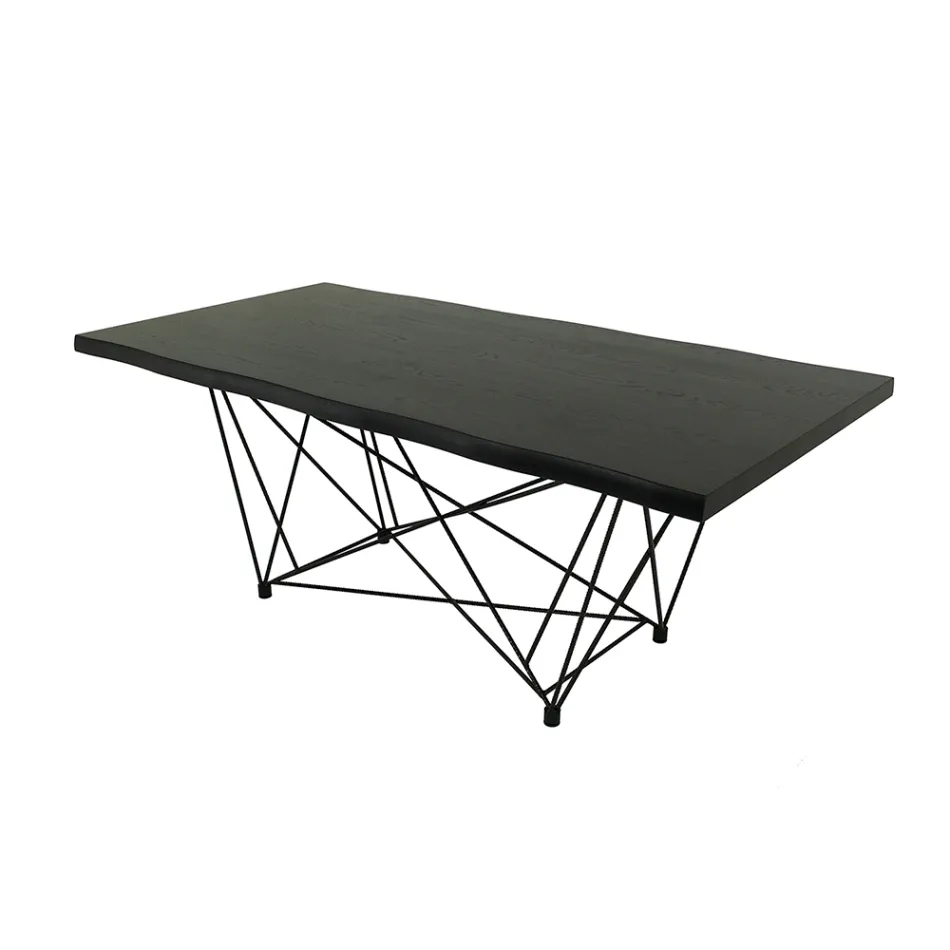 Mesa de comedor en madera chapada y acero Made in Italy - Ezzellino Viadurini