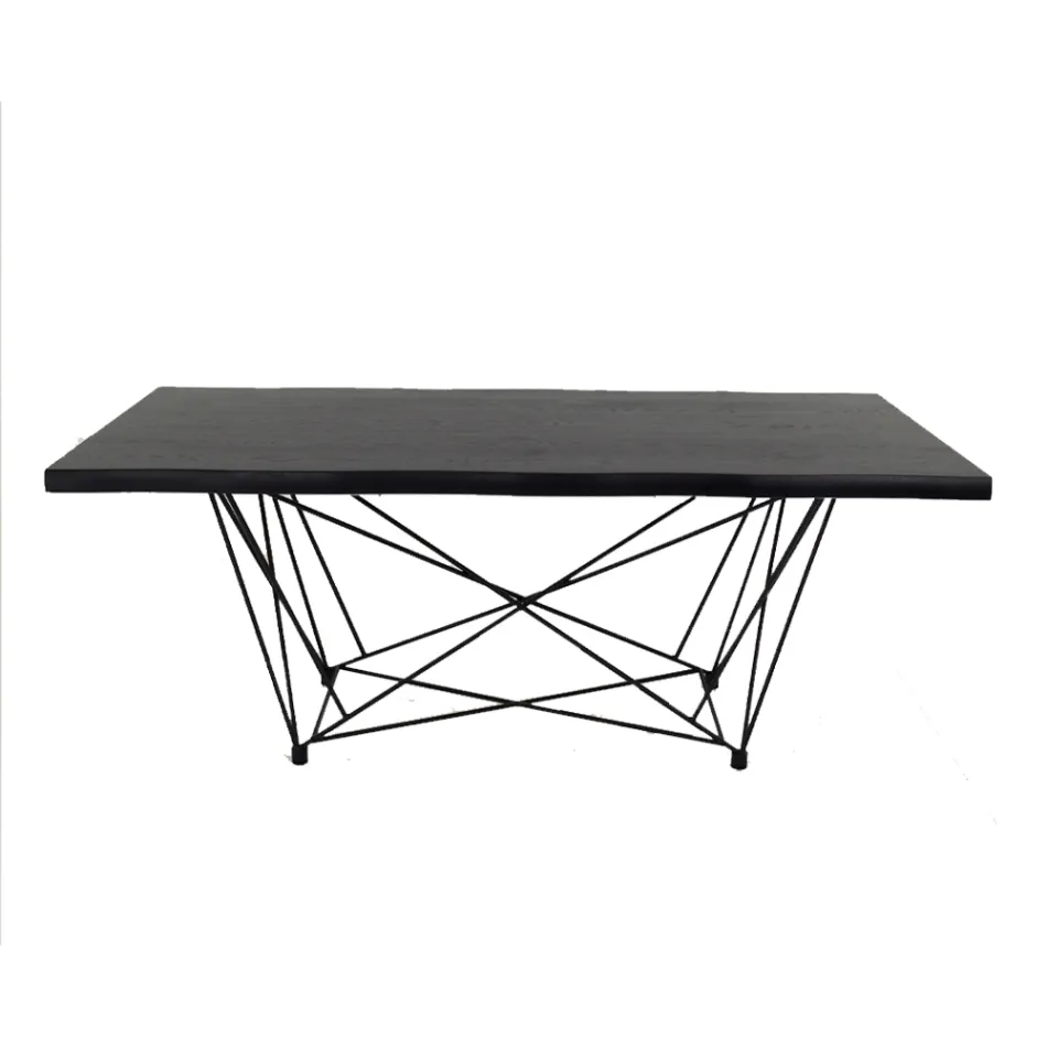 Mesa de comedor en madera chapada y acero Made in Italy - Ezzellino Viadurini