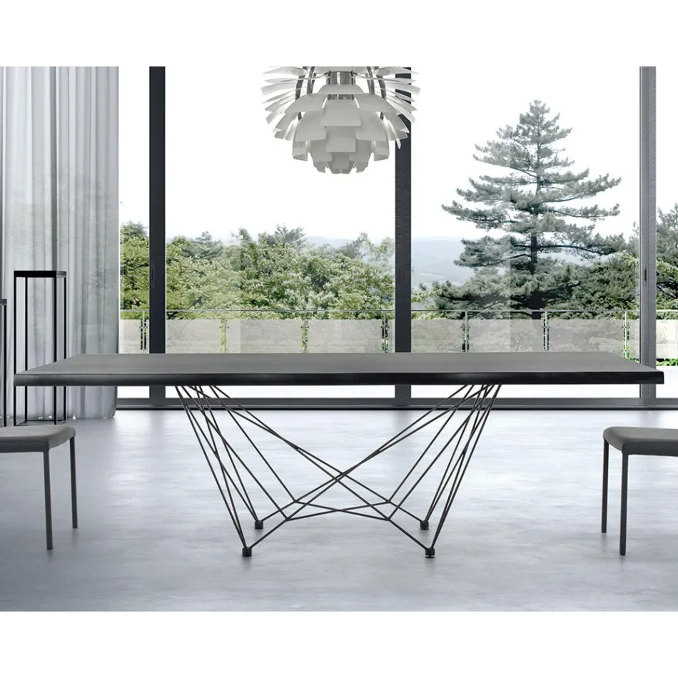 Mesa de comedor en madera chapada y acero Made in Italy - Ezzellino Viadurini
