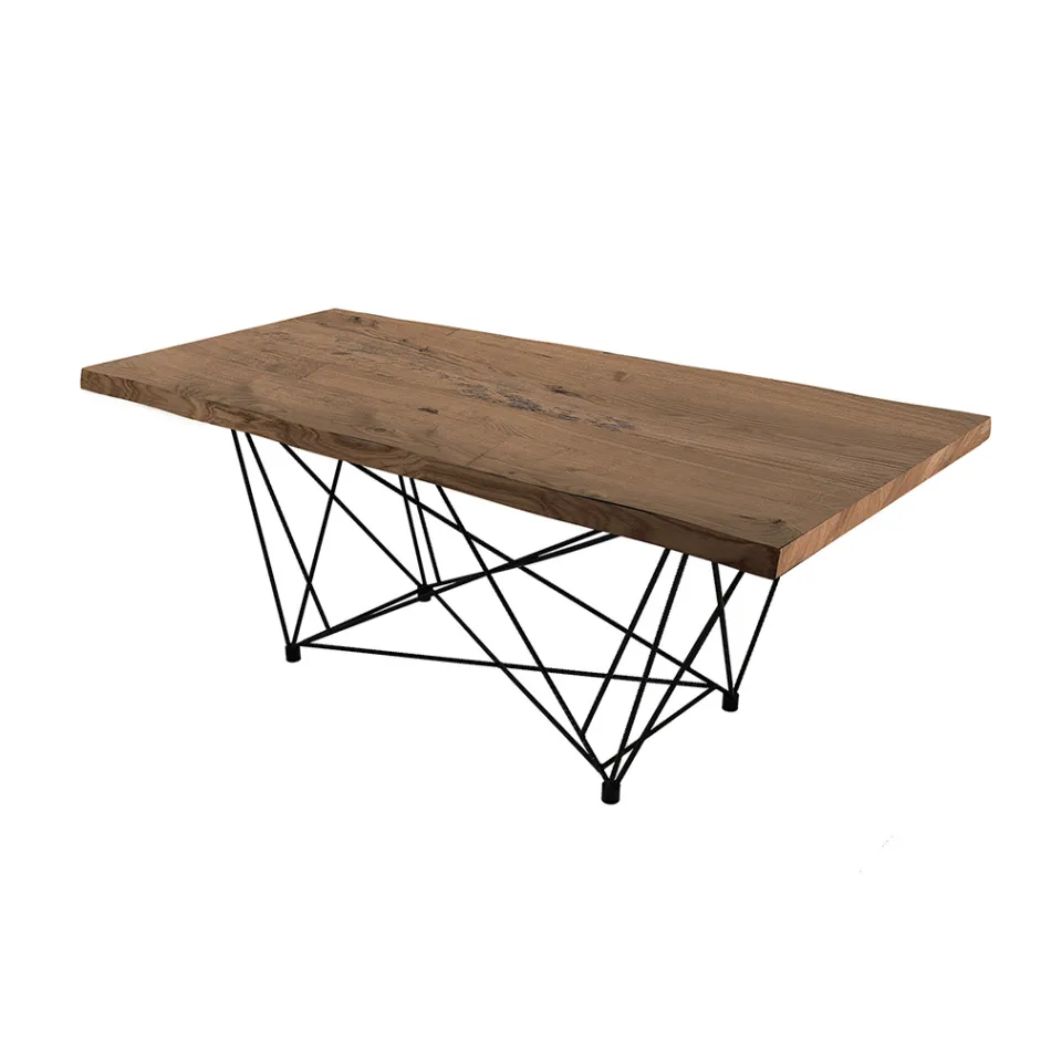 Mesa de comedor en madera chapada y acero Made in Italy - Ezzellino Viadurini
