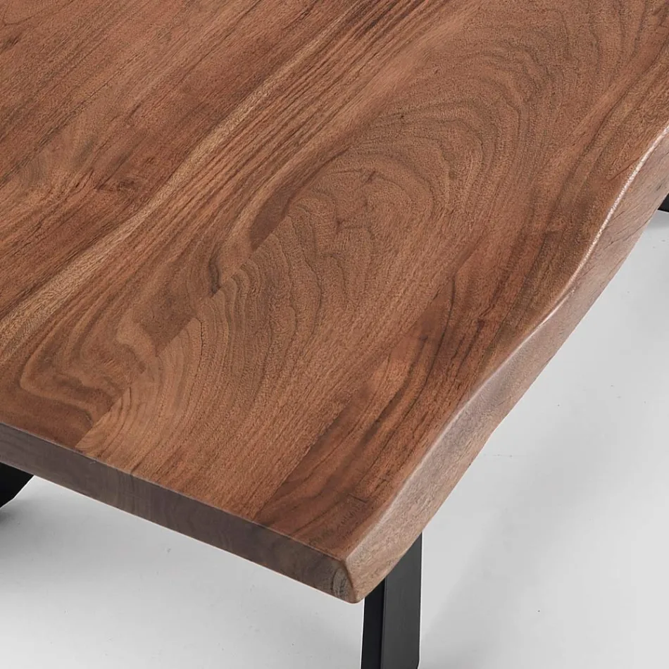 Mesa de Comedor en Madera Maciza de Acacia y Acero - Fósforo Viadurini