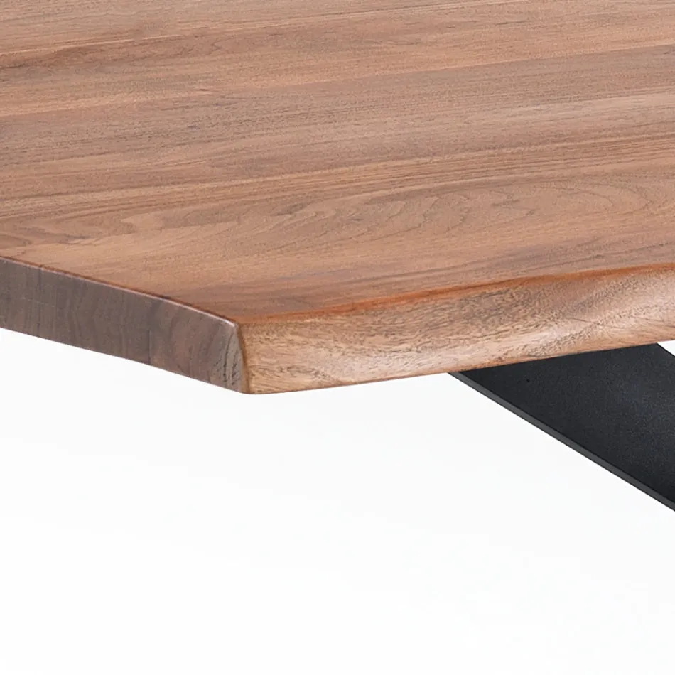 Mesa de Comedor en Madera Maciza de Acacia y Acero - Fósforo Viadurini
