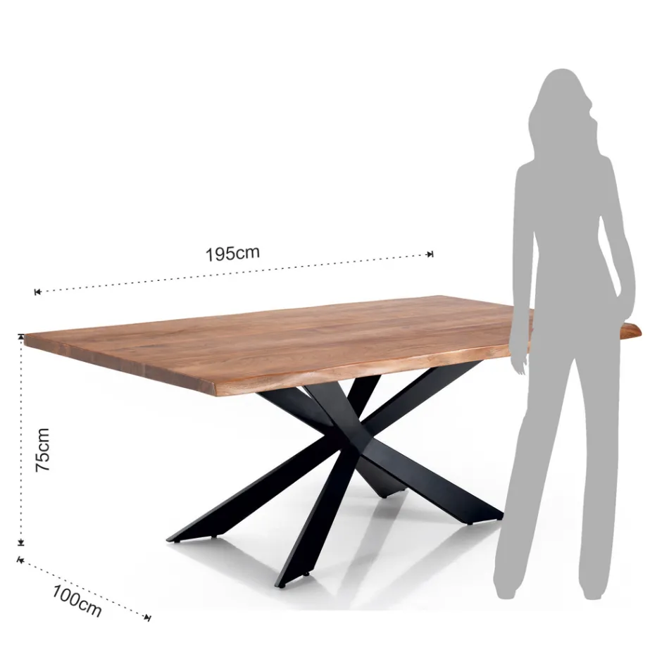 Mesa de Comedor en Madera Maciza de Acacia y Acero - Fósforo Viadurini