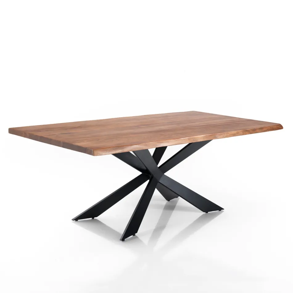 Mesa de Comedor en Madera Maciza de Acacia y Acero - Fósforo Viadurini