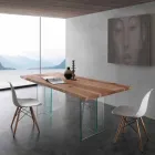 Mesa de comedor en madera maciza y vidrio Marlon Viadurini