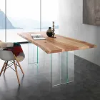 Mesa de comedor en madera maciza y vidrio Marlon Viadurini