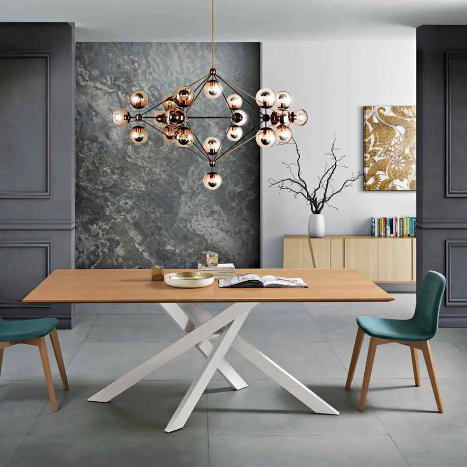 Mesa de comedor en madera MDF y metal moderno hecho en Italia, Dionigi Viadurini