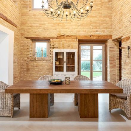 Mesa de Comedor en Madera Tropical Reciclada con Base Doble - Slide Viadurini