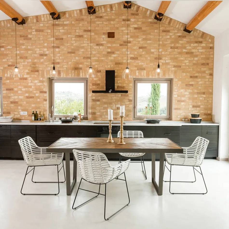 Mesa de Comedor en Madera Tropical Reciclada y Patas de Metal - Slide Viadurini