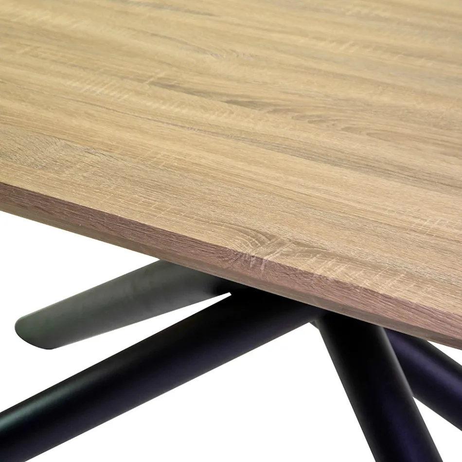 Mesa de Comedor en MDF Efecto Madera y Base Metálica Negra - Sunset Viadurini